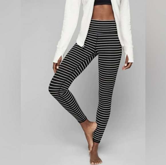 Athleta Pants - ATHLETA Black & White Striped Capris Yoga Leggings with Coolmax Gusset, Size S